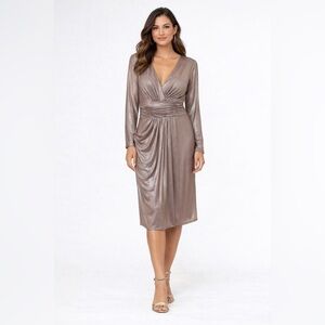Vince Camuto Metallic Taupe V-Neck Cocktail Dress Size 12‎ NWT
